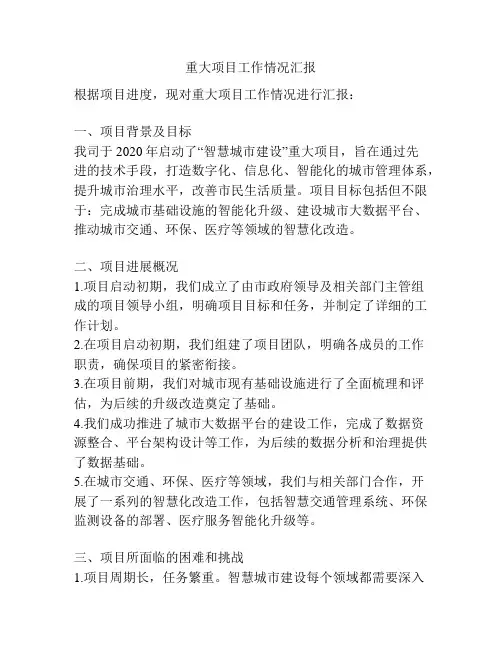 重大项目工作情况汇报