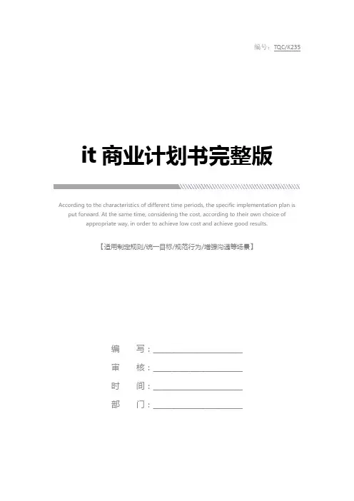 it商业计划书完整版