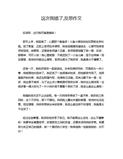 这次我错了,反思作文