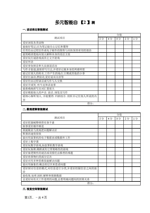 多元智能测试量表