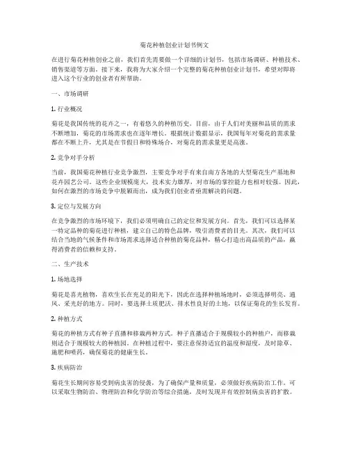 菊花种植创业计划书例文