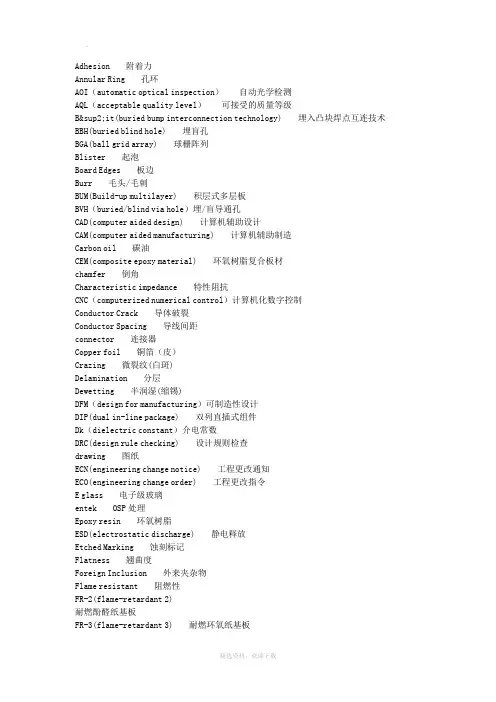PCB术语中英文对照表