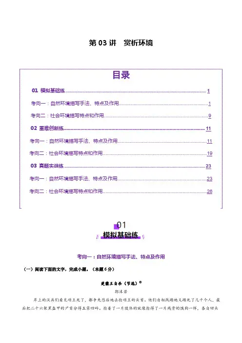 备战2025年高考语文一轮复习讲练测小说阅读专题(新高考通用)第03讲 赏析环境(练习)(解析版)