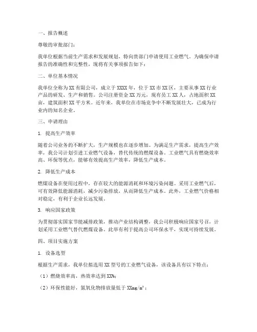 使用工业燃气申请报告