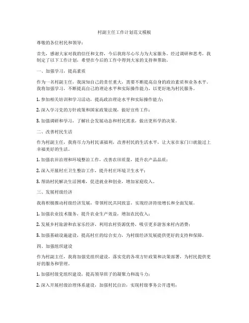 村副主任工作计划范文模板