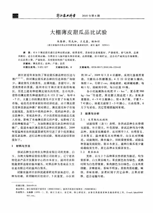 大棚薄皮甜瓜品比试验