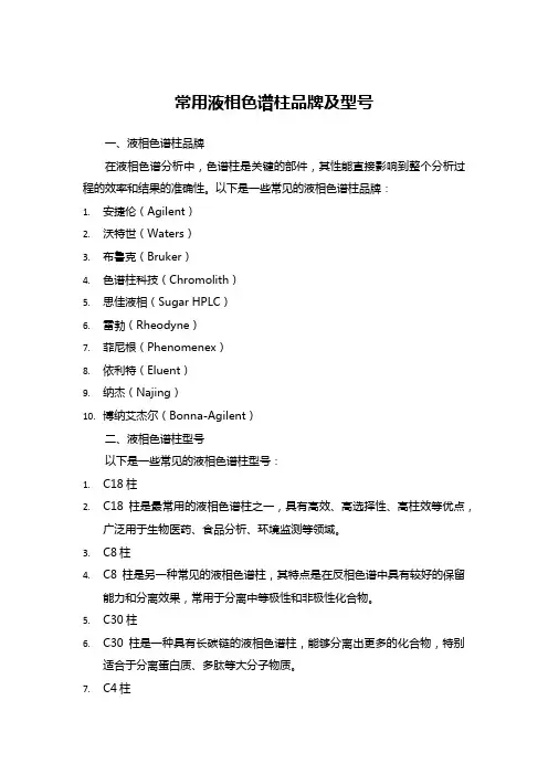 常用液相色谱柱品牌及型号