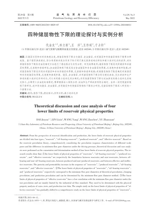 四种储层物性下限的理论探讨与实例分析