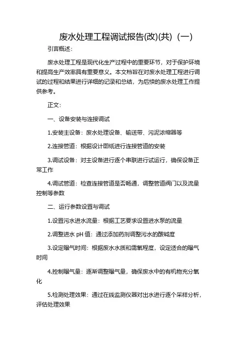 废水处理工程调试报告(改)(共)(一)