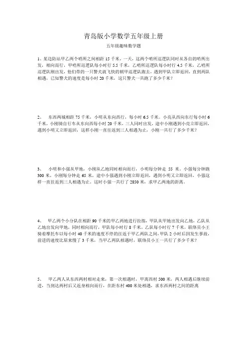 小学数学五年级上册趣味题