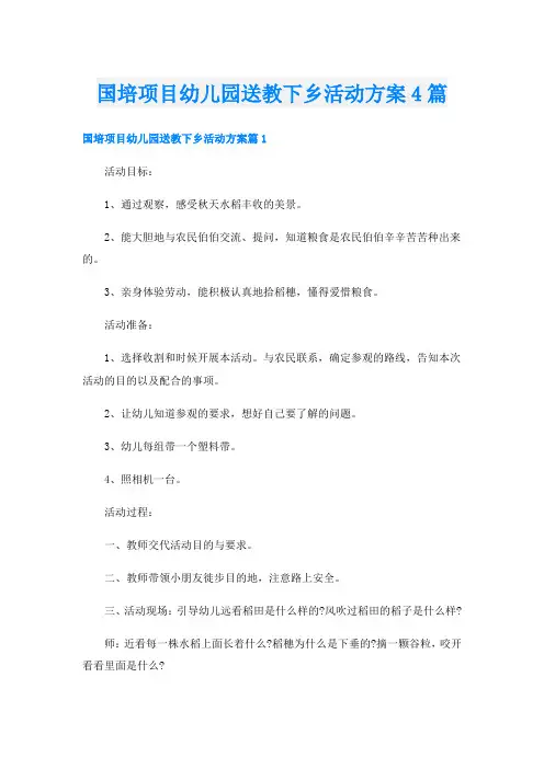 国培项目幼儿园送教下乡活动方案4篇