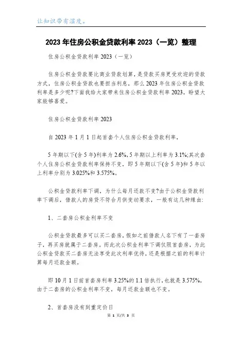 2023年住房公积金贷款利率2023(一览)整理