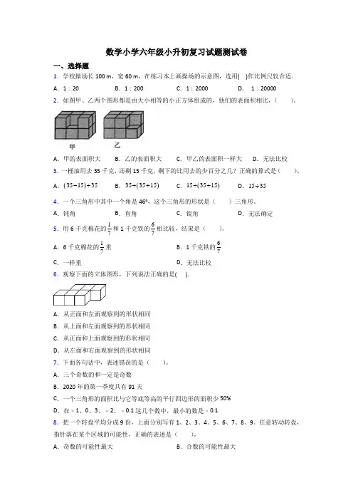 数学小学六年级小升初复习试题测试卷