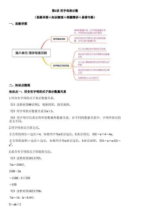 第8讲 用字母表示数(思维导图+知识梳理+例题精讲+易错专练) 苏教版