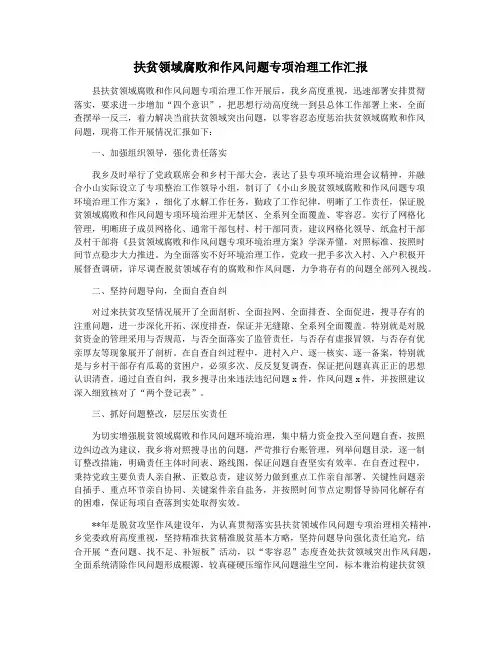 扶贫领域腐败和作风问题专项治理工作汇报