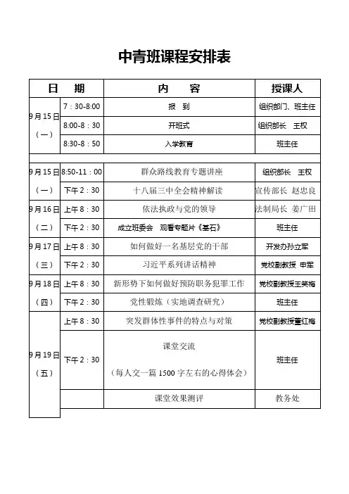 中青班课程安排表