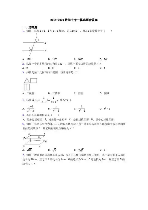 2019-2020数学中考一模试题含答案