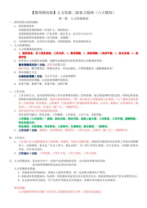 【整理细化版】人力资源二级复习提纲(六大模块)