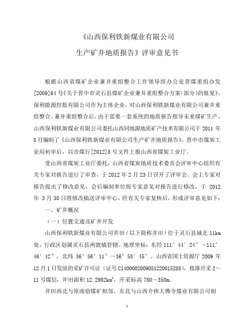 山西保利铁新煤业有限公司报告评审意见书