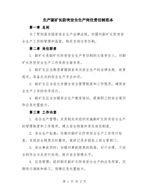 生产副矿长防突安全生产岗位责任制范本