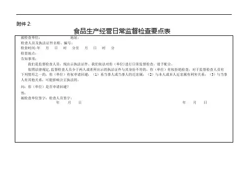 食品生产经营日常监督检查要点表