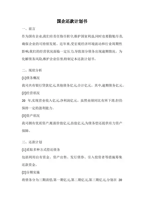 国企还款计划书