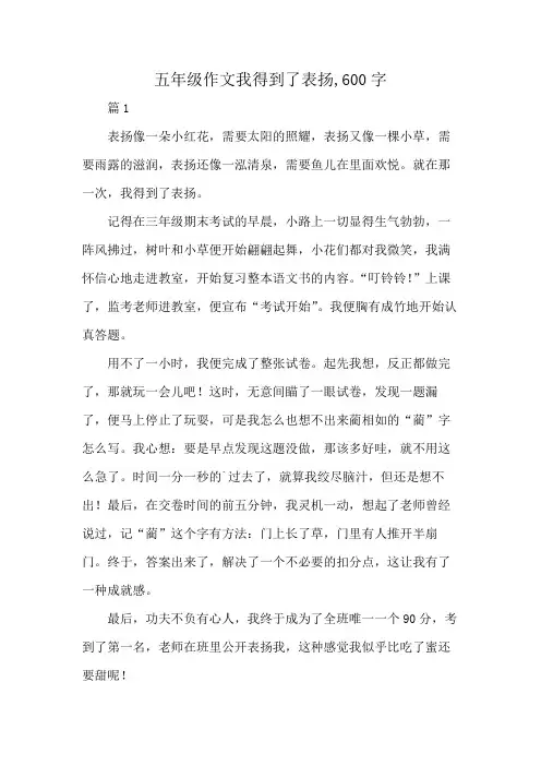 五年级作文我得到了表扬,600字