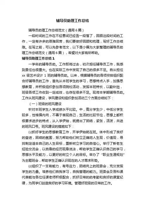 辅导员助理工作总结范文（通用6篇）