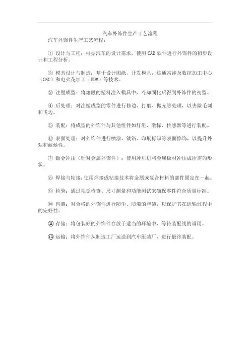 汽车外饰件生产工艺流程
