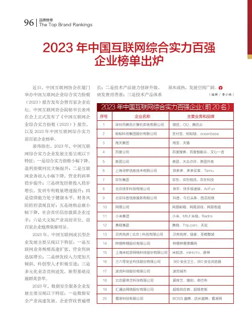 2023中国互联网综合实力百强企业榜单出炉