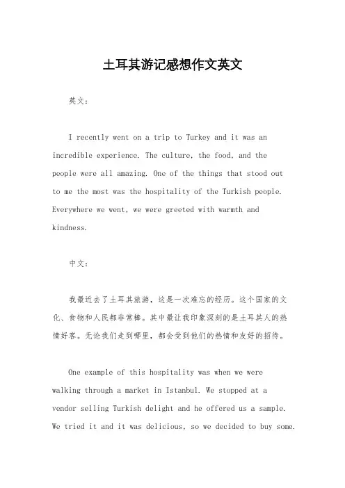 土耳其游记感想作文英文