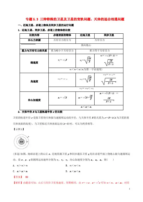 高考物理(热点题型全突破)专题5.3三种特殊的卫星及卫星的变轨问题、天体的追击相遇问题(含解析)