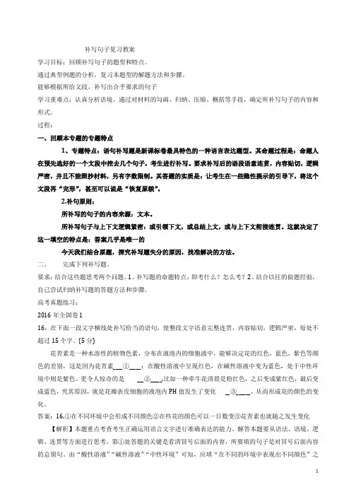 补写句子复习教案