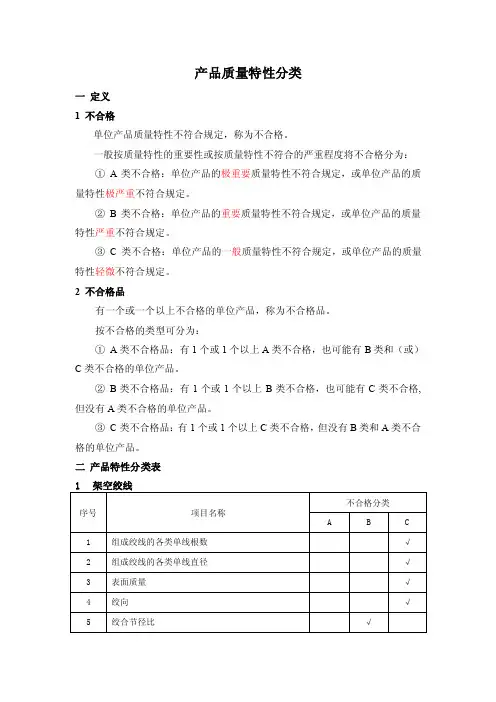 产品质量特性分类