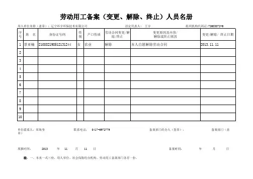 劳动用工备案人员名册