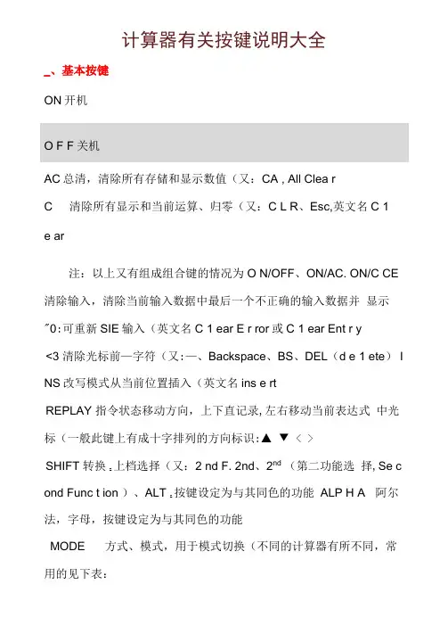 计算器有关按键说明大全