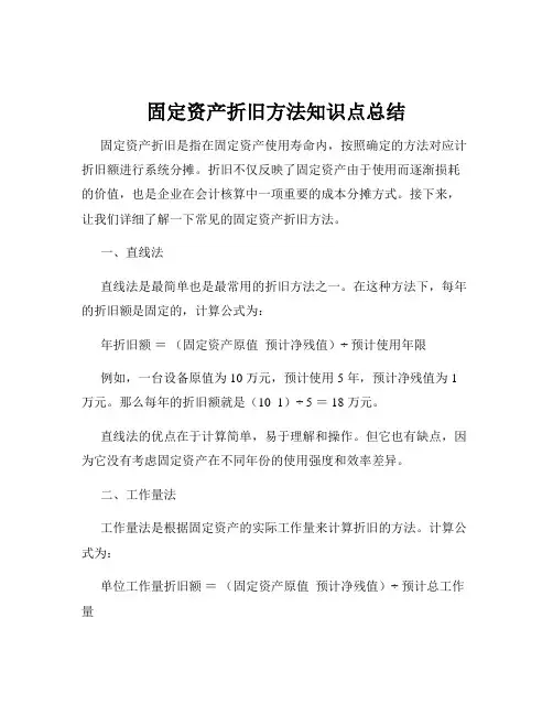 固定资产折旧方法知识点总结