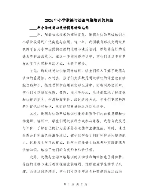 2024年小学道德与法治网络培训的总结