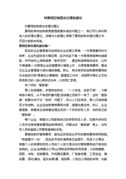 对费用控制提出合理化建议