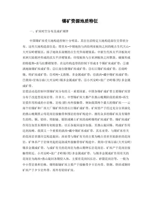 中国锡矿资源地质特征