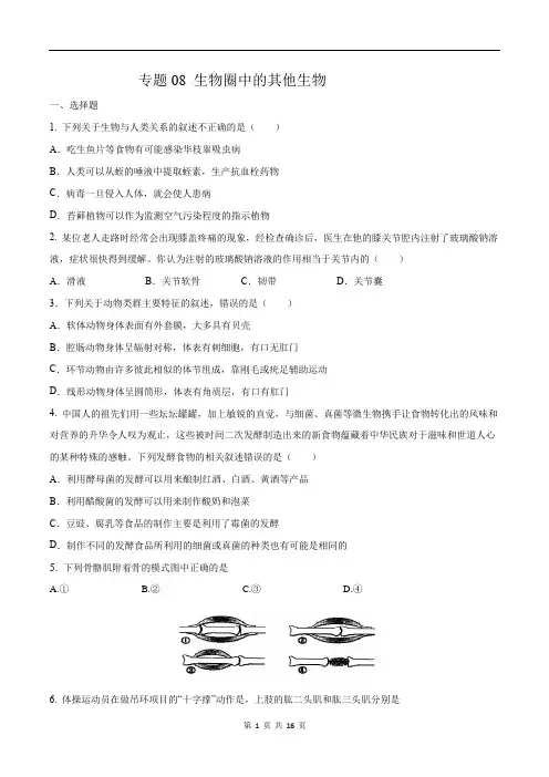 中考生物挑战压轴题-专题08 生物圈中的其他生物