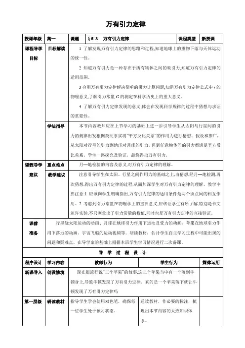 人教版高中物理必修万有引力定律 精品