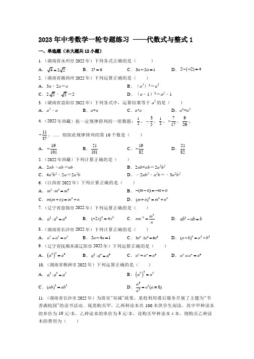 2023年中考数学一轮专题练习 代数式与整式(含解析)