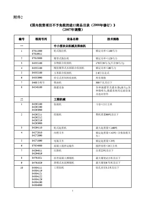 国内投资项目不予免税的进口商品目录(2000年-中华人民共和国商务部