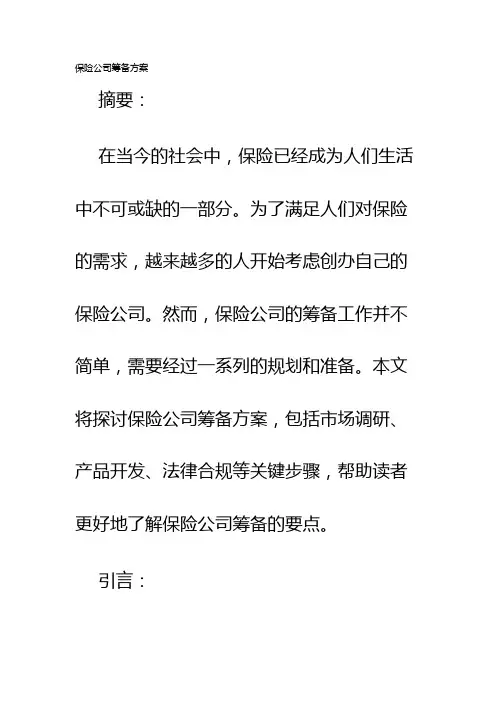 保险公司筹备方案