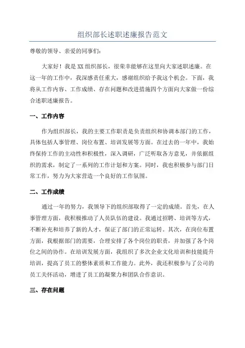 组织部长述职述廉报告范文