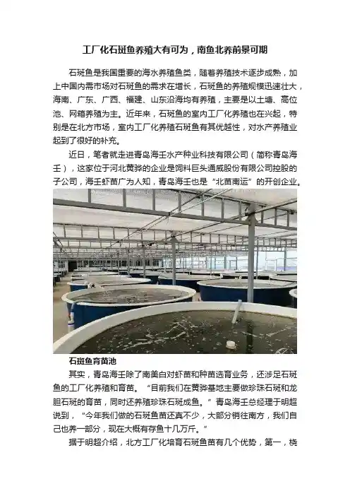 工厂化石斑鱼养殖大有可为，南鱼北养前景可期