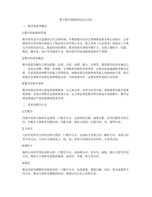 整个数学领域的知识点总结