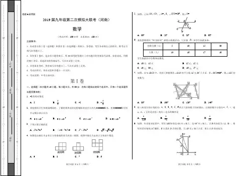 2019年4月2019届九年级第二次模拟大联考(河南卷)数学卷(考试版)