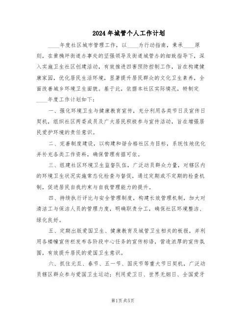 2024年城管个人工作计划（三篇）